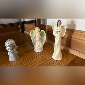Elegant Green and Cream Angel Figurines Decor